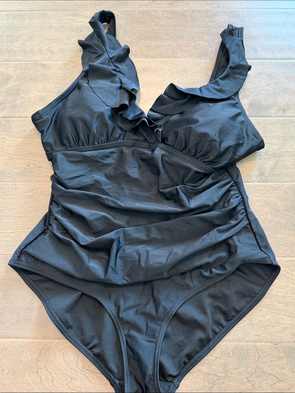 Black Ruffle-Trim One-Piece Swimsuit